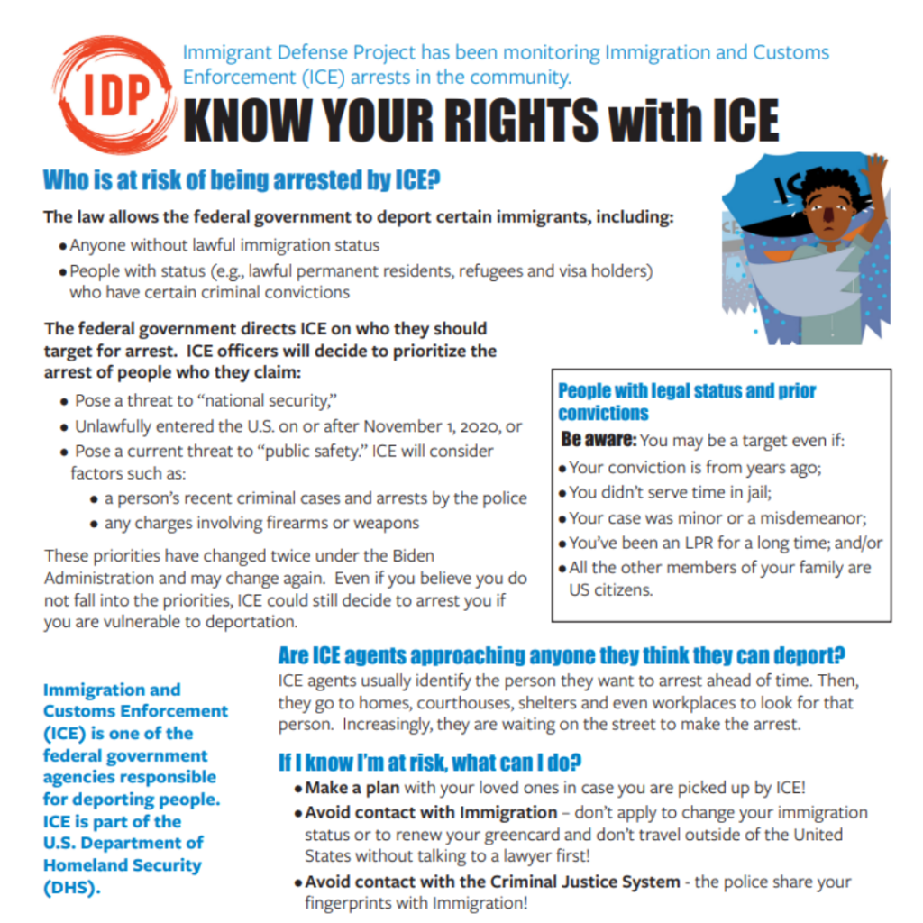 Person being arrested by an ICE officer links to “KNOW YOUR RIGHTS with ICE.”